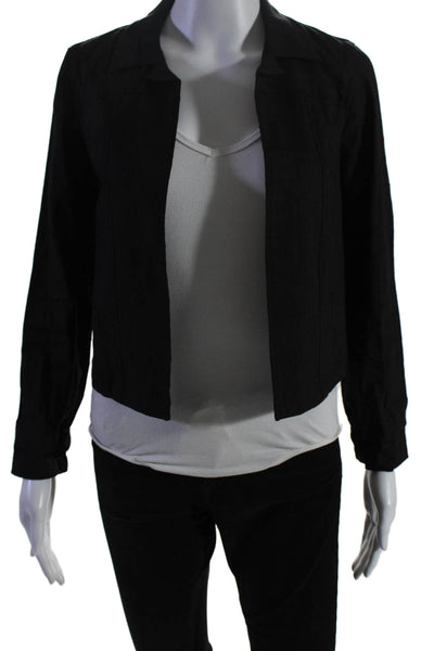 Theory Women's Collared Long Sleeves Open Front Pockets Jacket Black Size S