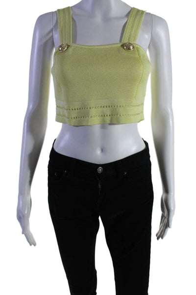 Balmain Womens Square Neck Sleeveless Gold Button Cropped Tank Top Yellow Size S