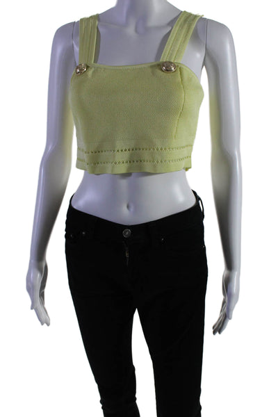 Balmain Womens Square Neck Sleeveless Gold Button Cropped Tank Top Yellow Size S