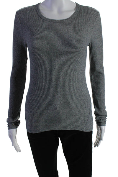 Rag & Bone Women's Round Neck Long Sleeves Ribbed Blouse Gray Size S