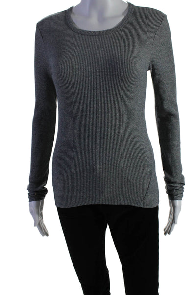 Rag & Bone Women's Round Neck Long Sleeves Ribbed Blouse Gray Size S