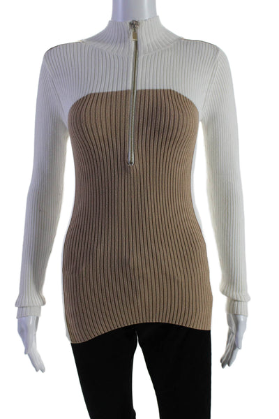 Reiss Women's High Neck Long Sleeves Ribbed Pullover Sweater Beige Size XS