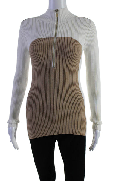 Reiss Women's High Neck Long Sleeves Ribbed Pullover Sweater Beige Size XS