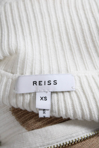 Reiss Women's High Neck Long Sleeves Ribbed Pullover Sweater Beige Size XS