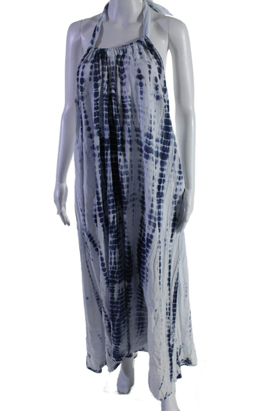 Elan Womens Halter Neck Tie Dye Print Coverup Maxi Dress Blue Size S