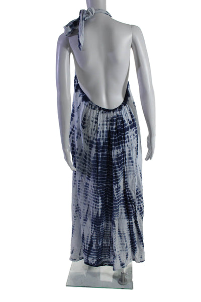 Elan Womens Halter Neck Tie Dye Print Coverup Maxi Dress Blue Size S