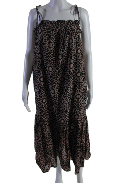 Mirth Womens Floral Print Spaghetti Strap Ruffle Trim Maxi Dress Black Size M