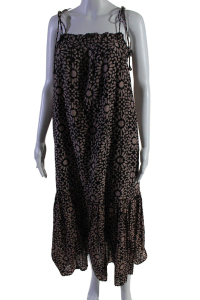 Mirth Womens Floral Print Spaghetti Strap Ruffle Trim Maxi Dress Black Size M