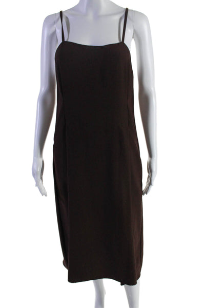 Vince Womens Sleeveless Square Neck Pleated A Line Dress Brown Size M