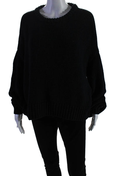 ASKKNY Womens Cotton Relaxed Fit Long Sleeve Crop Sweater Black Size 3