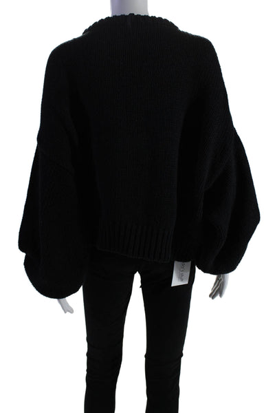 ASKKNY Womens Cotton Relaxed Fit Long Sleeve Crop Sweater Black Size 3