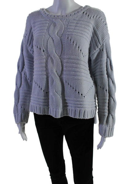 525 America Womens Cotton Long Sleeve Cable Knit Sweater Blue Size S