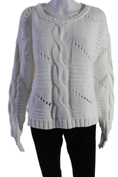 525 America Womens Cotton Long Sleeve Cable Knit Sweater White Size S