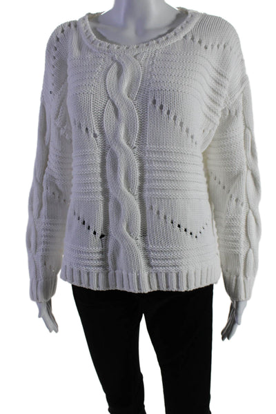 525 America Womens Cotton Long Sleeve Cable Knit Sweater White Size S