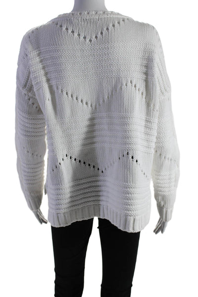 525 America Womens Cotton Long Sleeve Cable Knit Sweater White Size S