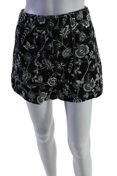 10 Crosby Derek Lam Womens Cotton Floral Buttoned High Rise Shorts Black Size 4