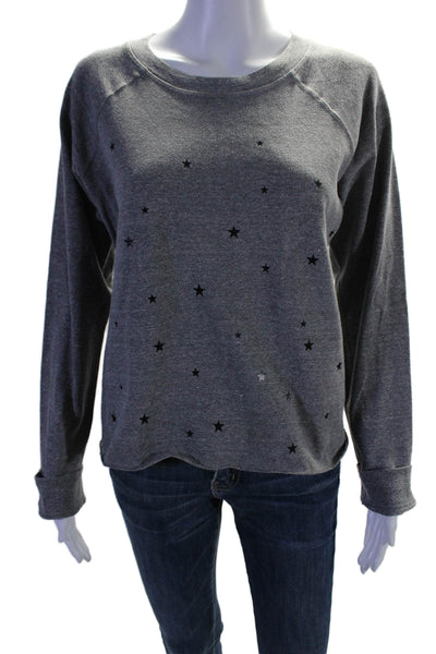 Monrow Womens Long Sleeve Scoop Neck Star Sweatshirt Gray Size Extra Small