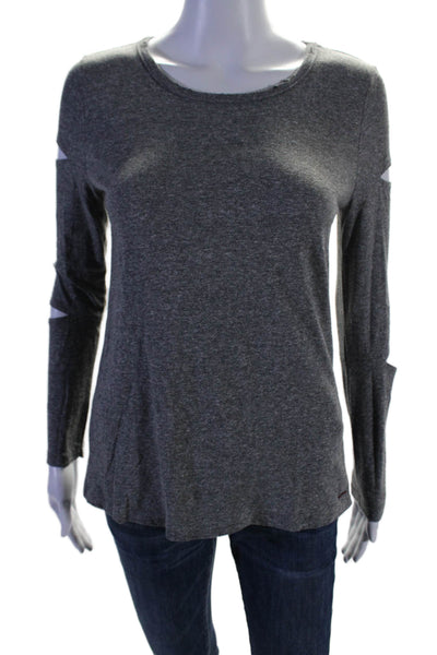 Philanthropy Womens Cut Out Long Sleeve Scoop Neck Tee Shirt Gray Size XS