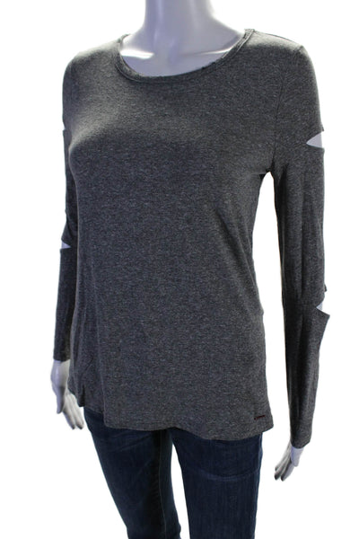 Philanthropy Womens Cut Out Long Sleeve Scoop Neck Tee Shirt Gray Size XS