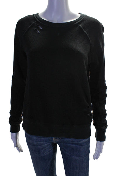 Philanthropy Womens Long Sleeve Distressed Scoop Neck Sweater Black Size XS