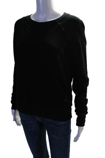 Philanthropy Womens Long Sleeve Distressed Scoop Neck Sweater Black Size XS