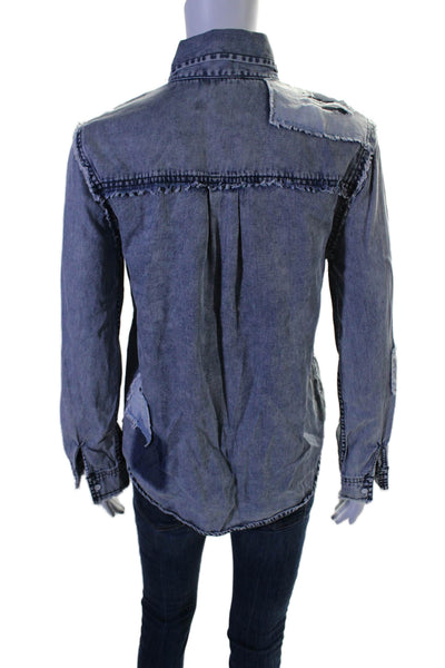 Generation Love Womens Button Front Distressed Patched Shirt Blue Size XS