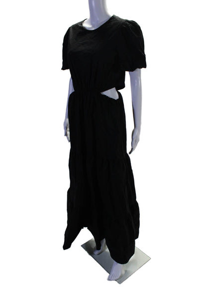 Wayf Womens Short Sleeves Cut Out Waist A Line Dress Black Cotton Size Medium