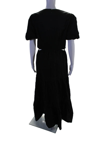 Wayf Womens Short Sleeves Cut Out Waist A Line Dress Black Cotton Size Medium