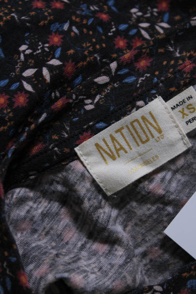 Nation LTD Womens Pima Cotton Floral Long Sleeve T-Shirt Top Black Size XS