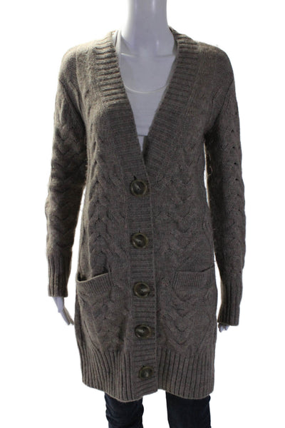 Vince Womens Wool V-neck Long Sleeve Braided Knit Cardigan Beige Size S