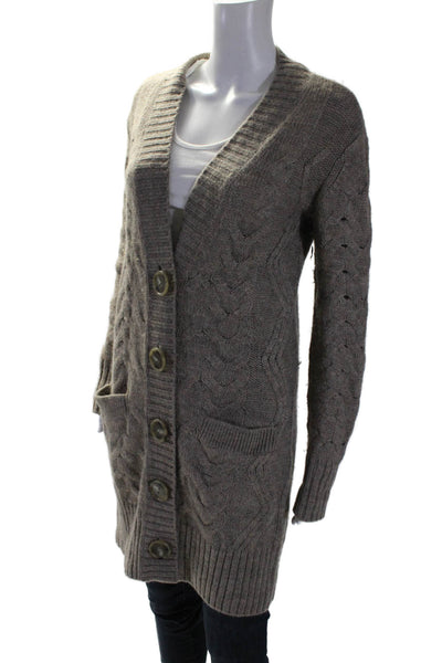 Vince Womens Wool V-neck Long Sleeve Braided Knit Cardigan Beige Size S