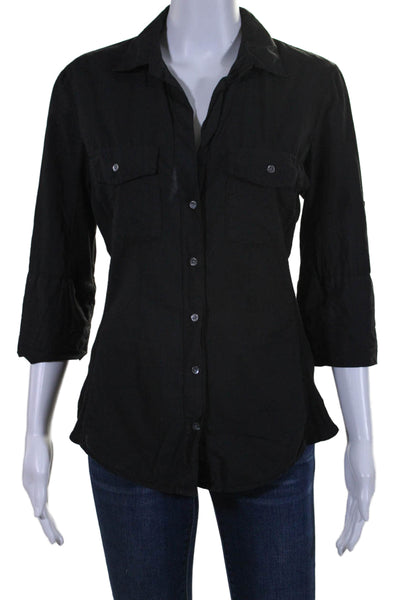 Standard James Perse Womens Ribbed Trim Button Down Shirt Black Cotton Size 3