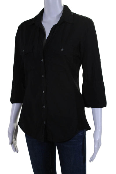 Standard James Perse Womens Ribbed Trim Button Down Shirt Black Cotton Size 3