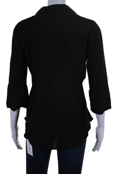 Standard James Perse Womens Ribbed Trim Button Down Shirt Black Cotton Size 3