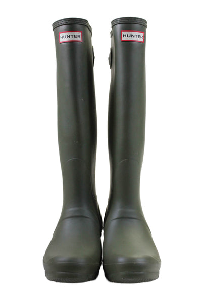 Hunter Womens Pull On Knee High Silver Tone Rain Boots Olive Green Size 8