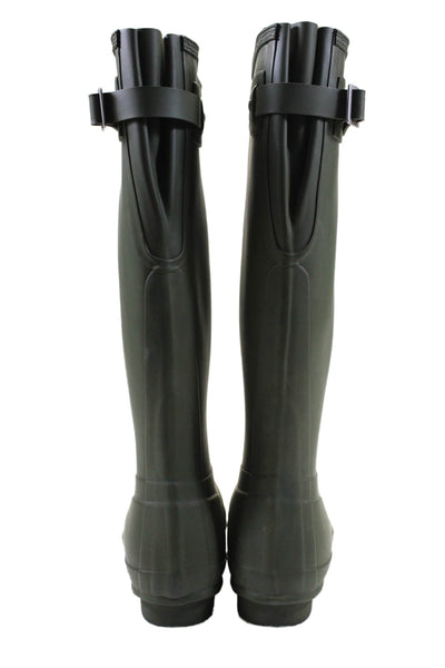 Hunter Womens Pull On Knee High Silver Tone Rain Boots Olive Green Size 8