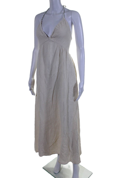 Xirena Womens Cotton Sleeveless Halter Neck Maxi Sundress Beige Size S