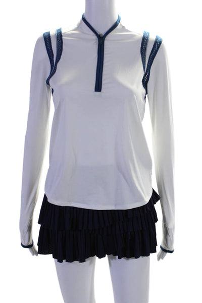 Lucky In Love Womens Striped Trimmed Athletic Top Tennis Skirt Set White Size XS