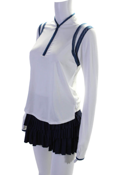 Lucky In Love Womens Striped Trimmed Athletic Top Tennis Skirt Set White Size XS