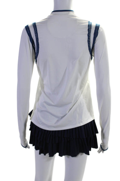 Lucky In Love Womens Striped Trimmed Athletic Top Tennis Skirt Set White Size XS