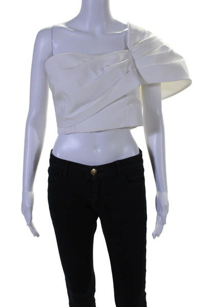 AMUR Womens Textured Lined Sweetheart Neckline Zip Crop Top White Size M