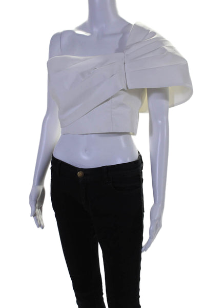 AMUR Womens Textured Lined Sweetheart Neckline Zip Crop Top White Size M