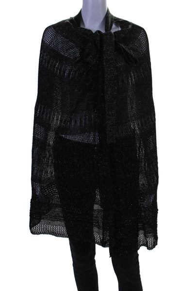 Suboo Womens Sleeveless Sparkly Open Front Belted Knit Cape Sweater Black Size L