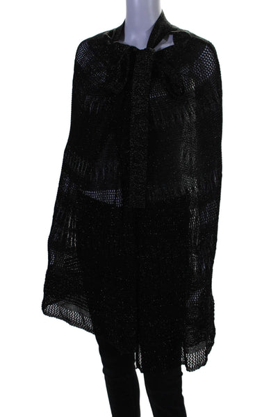 Suboo Womens Sleeveless Sparkly Open Front Belted Knit Cape Sweater Black Size L