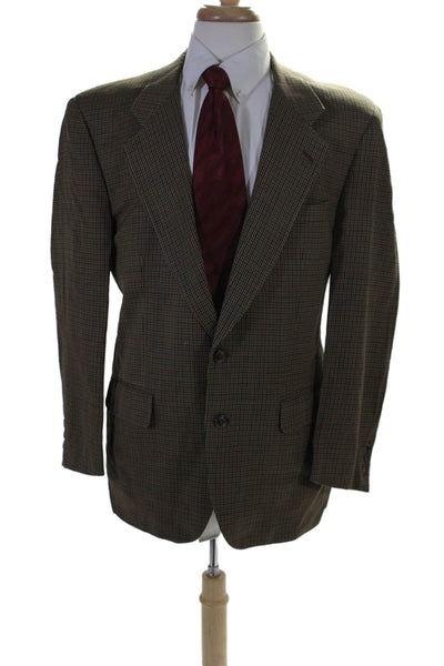 Burberrys Mens Wool Brown Houndstooth Two Button Long Sleeve Blazer Size 42