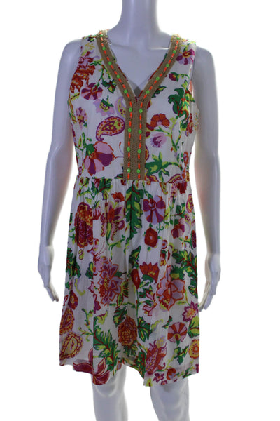 Vineyard Vines Women's V-Neck Sleeveless Beaded Flare Mini Dress Floral Size 6