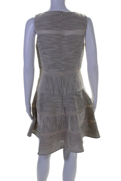 Tibi Women's Round Neck Sleeveless Fit Flare Lined Mini Dress Cream Size 6