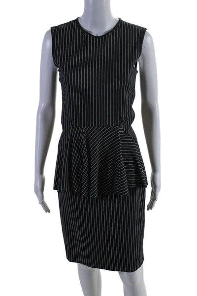 Stella McCartney Womens Striped Sleeveless Zipped Ruffled Dress Black Size 42