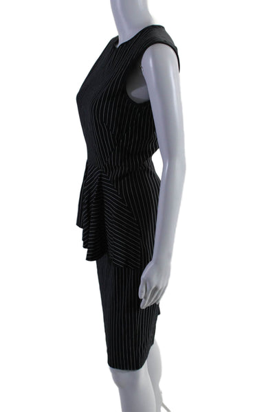 Stella McCartney Womens Striped Sleeveless Zipped Ruffled Dress Black Size 42