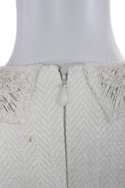 Jonathan Simkhai Womens Wool Woven Floral Detailed Fringed Dress White Size 8